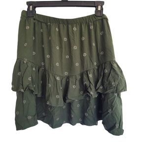 Madewell Tiered Mini Skirt Large Green Floral